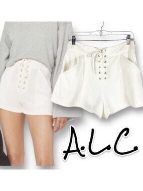 A.L.C. Kyle Crepe White Lace-Up Shorts High Waist Pockets Women’s Size 8